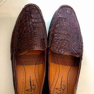 Martin Dingman Brown Croc Leather Loafers Size 10